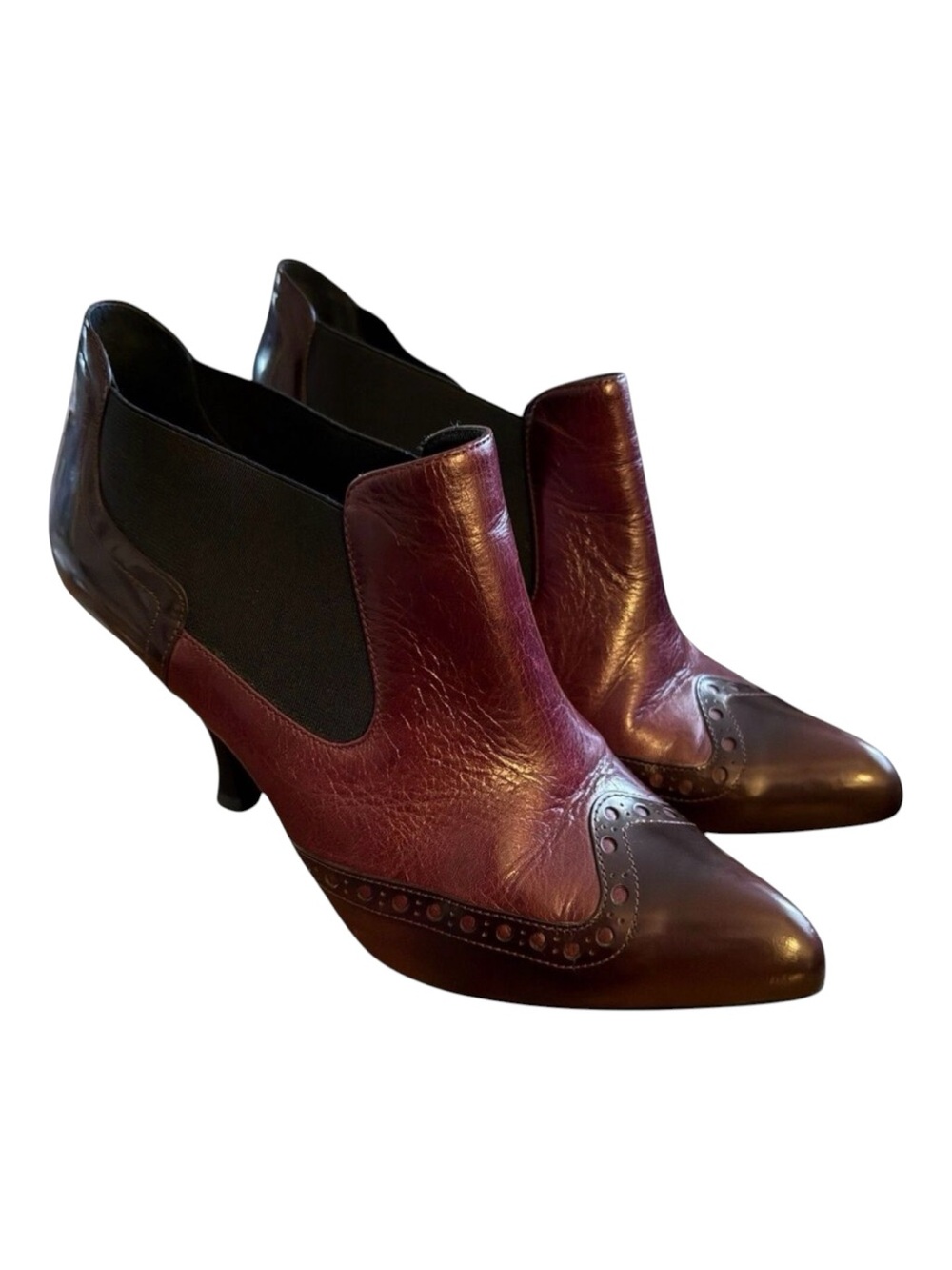 Emporio Armani Leather Ankle Boots Women's EU 37 US 7 Burgundy Heels Italy